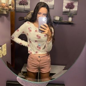 Flower print top and pink shorts